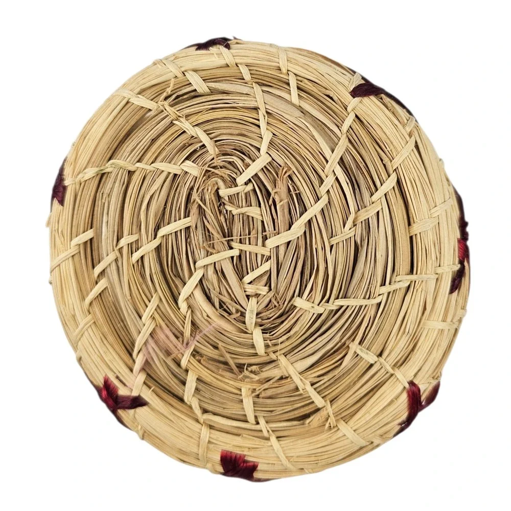 Woven Straw Basket with‎ Colorful Raffia Flowers Trinket Jewelry Box